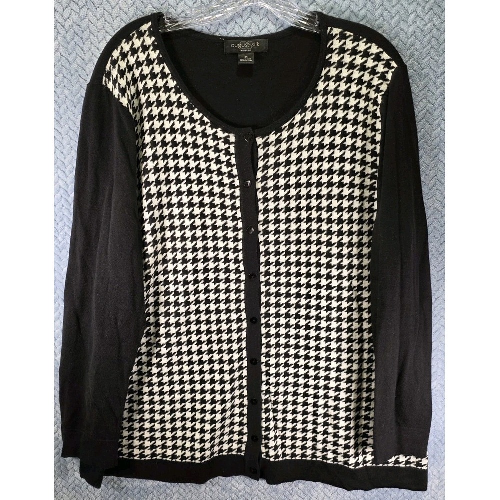 August‎ Silk Houndstooth Button Front Cardigan Sweater Academia Preppy Size 2X